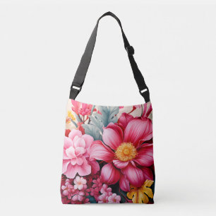 Exotic Pink Tropical Floral Garden Crossbody Bag