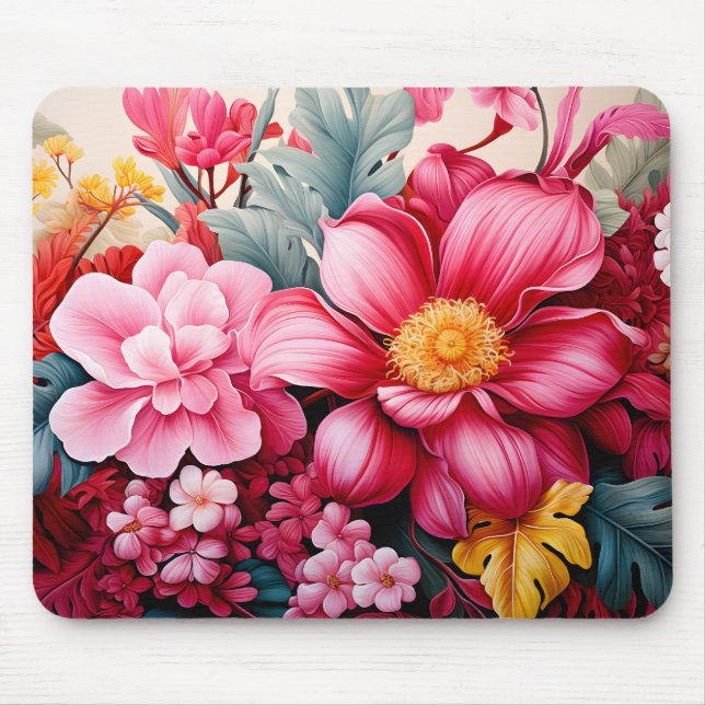 Exotic Pink Tropical Floral Garden Mouse Pad (Front)