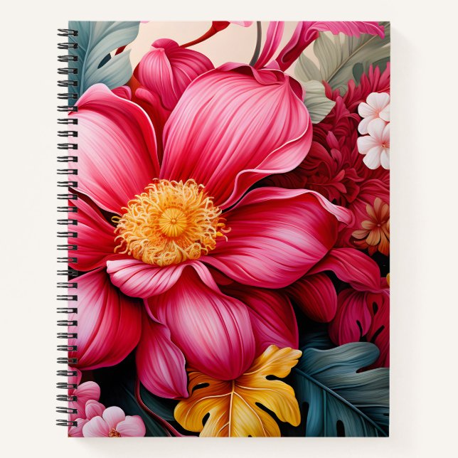 Exotic Pink Tropical Floral Garden Notebook (Front)