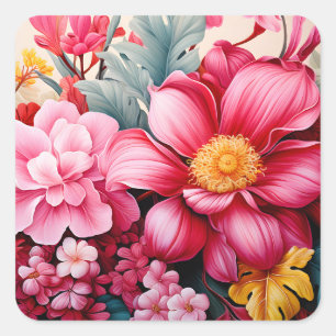 Exotic Pink Tropical Floral Garden Square Sticker