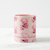 Exotic Pink Watercolor Flamingo Pattern & Name