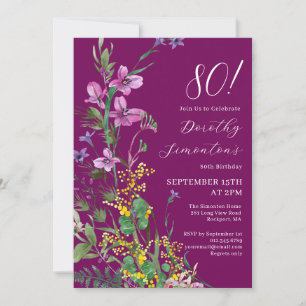 Exotic Pink Yellow Wildflowers 80th Birthday Invitation