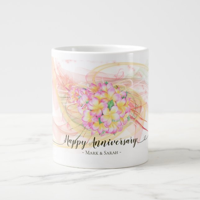 Exotic Plumeria Flower Abstract Art Calligraphy Large Coffee Mug (Front)