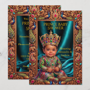 Exotic Prince Boy Baby Shower Crown Gold Multi Invitation