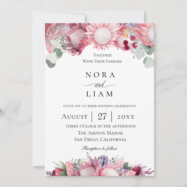 Exotic Protea Floral Wedding Invitation (Front)