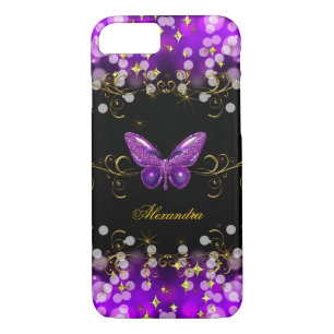 Exotic Purple Gold Black Butterfly Sparkles Case-Mate iPhone Case