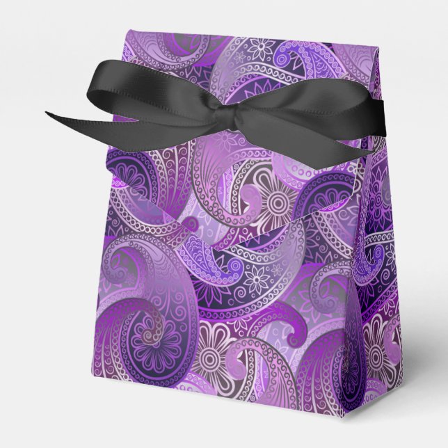 Exotic Purple Paisley Damask Pattern Favour Box (Front Side)
