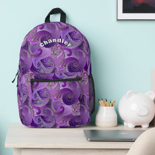 Exotic Purple Paisley Pattern with Your Name Printed Backpack