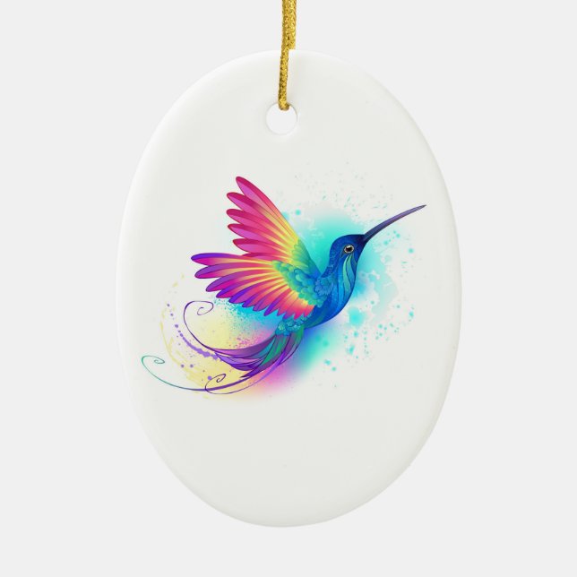Exotic Rainbow Hummingbird Ceramic Tree Decoration (Front)