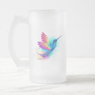 Exotic Rainbow Hummingbird Frosted Glass Beer Mug