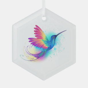 Exotic Rainbow Hummingbird Glass Tree Decoration