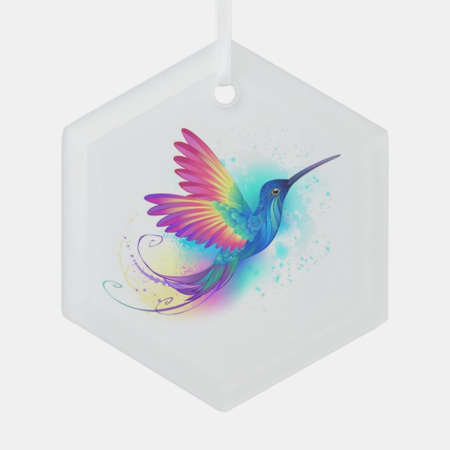 Exotic Rainbow Hummingbird Glass Tree Decoration (Front)
