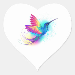 Exotic Rainbow Hummingbird Heart Sticker