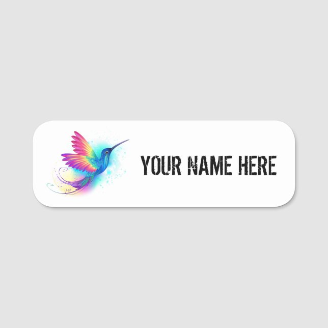 Exotic Rainbow Hummingbird Name Tag (Front)