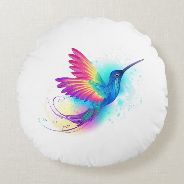 Exotic Rainbow Hummingbird Round Cushion (Front)