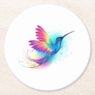 Exotic Rainbow Hummingbird Round Paper Coaster