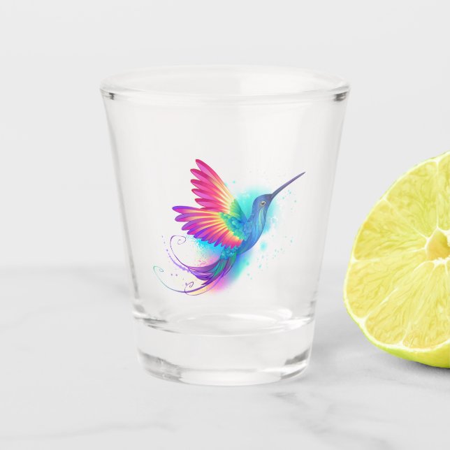 Exotic Rainbow Hummingbird Shot Glass (Front)