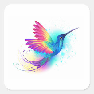 Exotic Rainbow Hummingbird Square Sticker