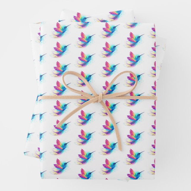 Exotic Rainbow Hummingbird Wrapping Paper Sheet (In situ)