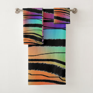 Exotic Rainbow Zebra Animal Print  Poly Cotton  Bath Towel Set