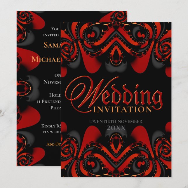 Exotic Red Black Gothic Wedding Invitation (Front/Back)