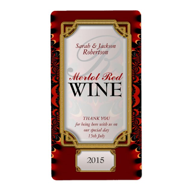 Exotic Red Black Lace Custom Wine Bottle Labels (Front)