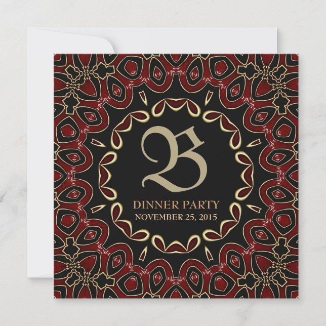 Exotic Red Gold  Dinner Party Stylish Invitation (Front)