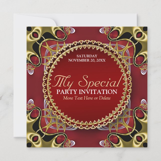 Exotic Red Gold Lace Special Party Invitation (Front)
