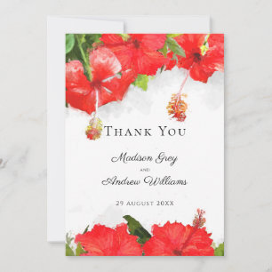 Exotic Red Hibiscus Flower Art Thank You Card