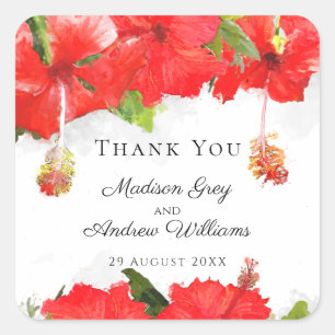 Exotic Red Hibiscus Flower Art Thank You Square Sticker