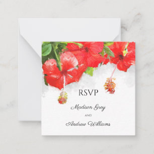 Exotic Red Hibiscus Flower Art Wedding RSVP Card