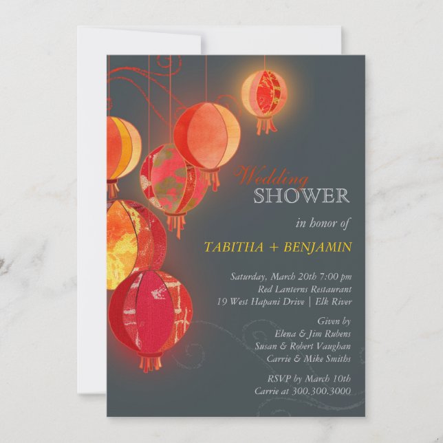 Exotic Red Paper Lanterns Wedding Couples Shower Invitation (Front)