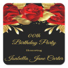Exotic Red Rose Black Floral Golden Birthday Party