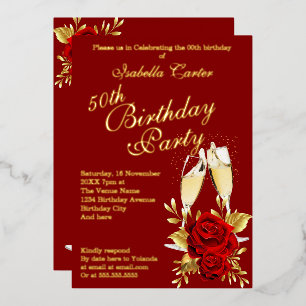 Exotic Red Rose Gold Floral Birthday Party