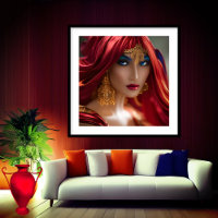 Exotic redhead woman flow red Blue Gold Abstract 