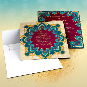 Exotic Romantic Eastern Teal Burgundy Gold Mandala Invitation