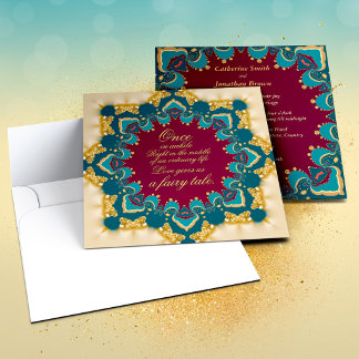 Exotic Romantic Eastern Teal Burgundy Gold Mandala Invitation