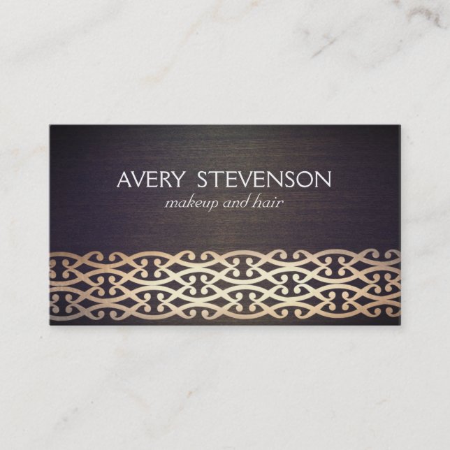 Exotic Scrolls Designer and Fashion Gold Wood Look Business Card (Front)