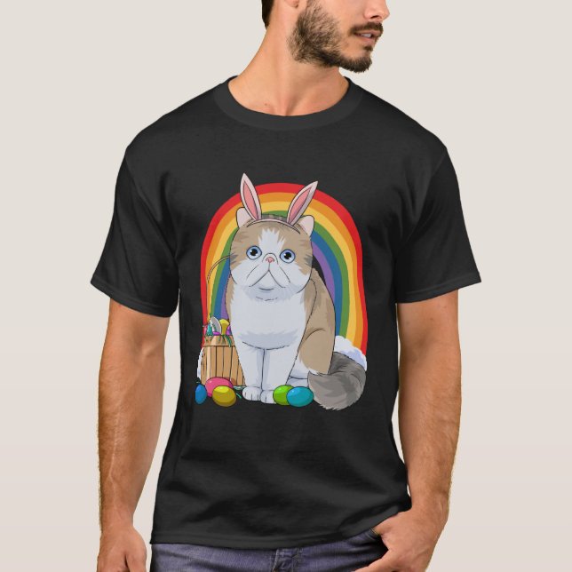 Exotic Shorthair Cat Easter Eggs Bunny Rabbit T-Shirt (Front)