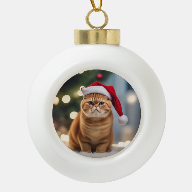 Exotic Shorthair Christmas Ceramic Ball Christmas Ornament (Front)