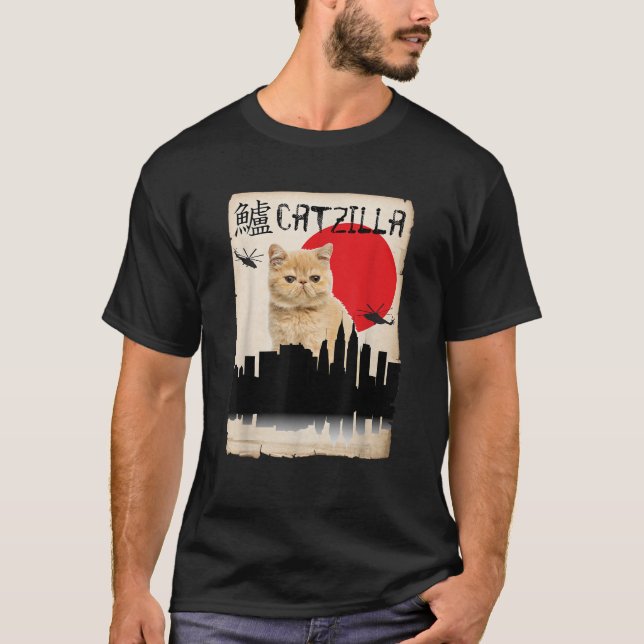 Exotic Shorthair orange Cat Catzilla T-Shirt (Front)