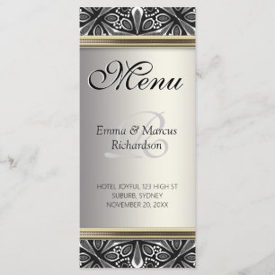 Exotic Silver Black White Decor Wedding Menu