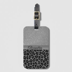 Exotic Silver Glitter Leopard Print Luggage Tag