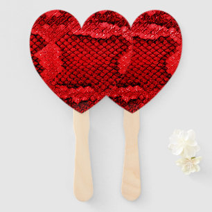 Exotic snake skin animal print pattern modern red hand fan