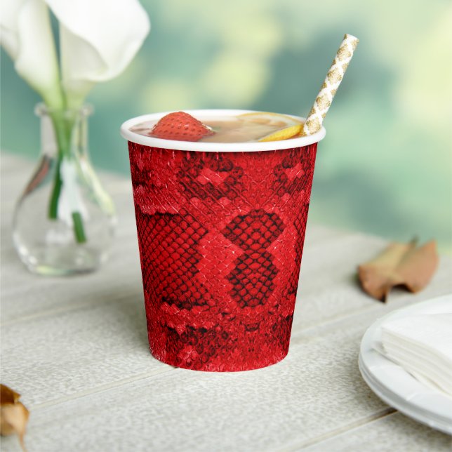 Exotic snake skin animal print pattern modern red paper cups (Insitu)