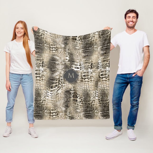 Exotic Snakeskin Pattern with Your Monogram Fleece Blanket (In Situ)