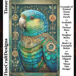 Exotic Steampunk Blue Green Parrot DX7L Decoupage Tissue Paper