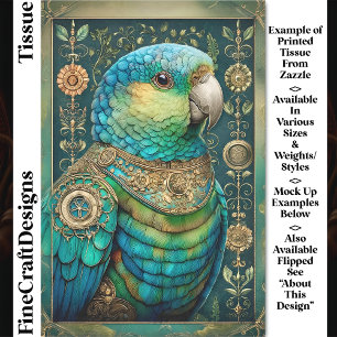 Exotic Steampunk Blue Green Parrot DX7R Decoupage Tissue Paper