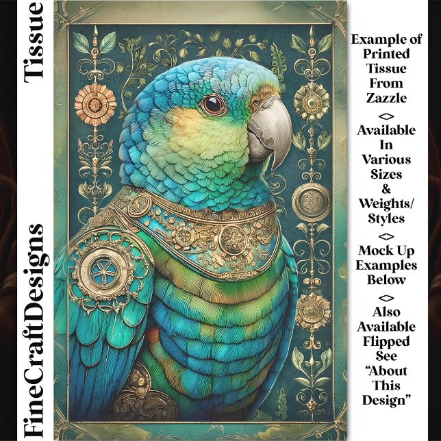 Exotic Steampunk Blue Green Parrot DX7R Decoupage Tissue Paper (Creator Uploaded)