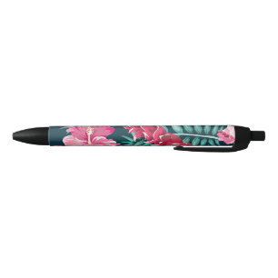 Exotic Summer Floral Black Ink Pen